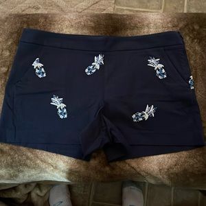 NWOT LOFT Size 12 Blue 3 inch inseam Pineapple embroidered shorts. Never worn